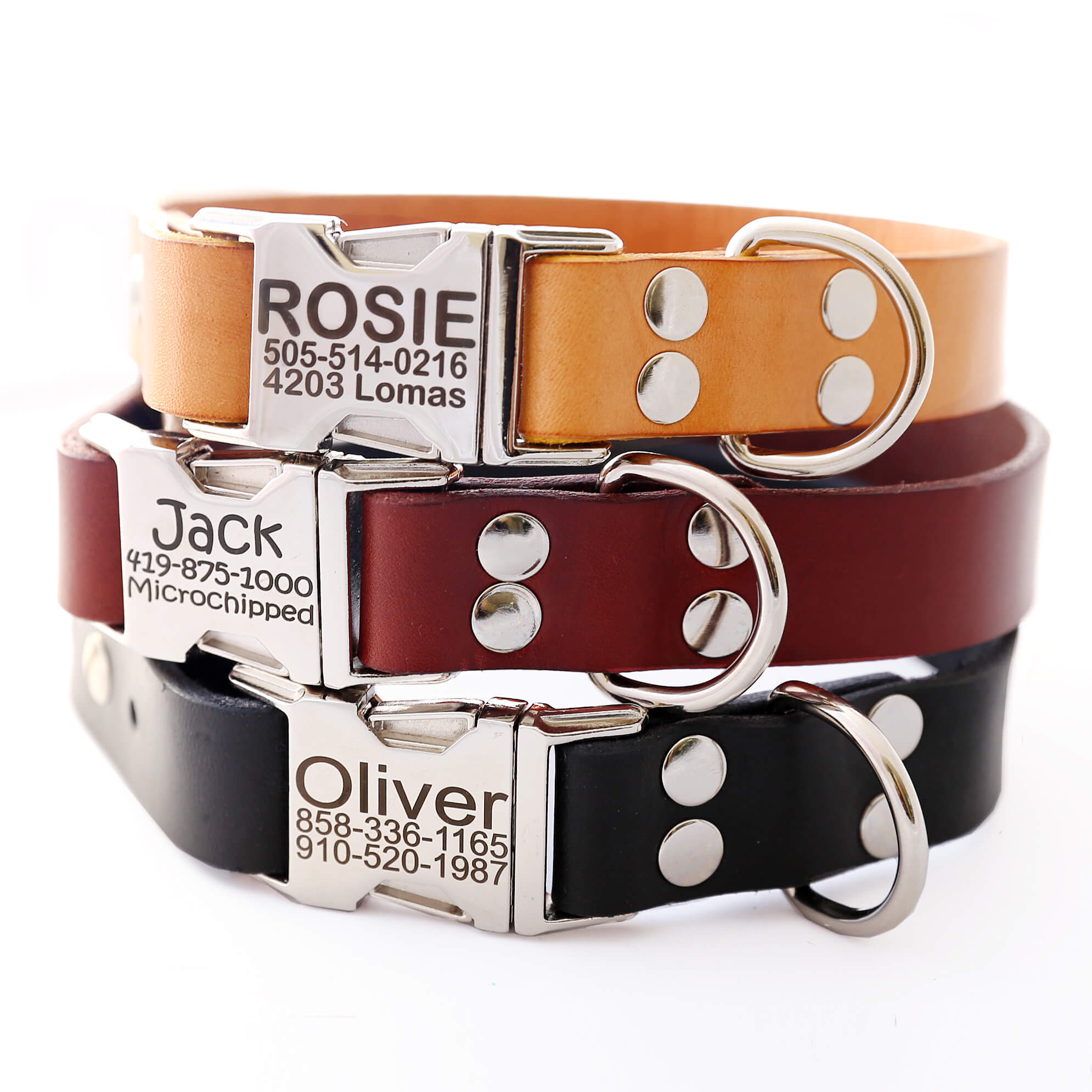 Personalized Engraved Leather Dog Collar - Metal / Brass ...