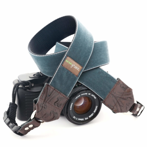 'Walter' Grey Velvet & Leather Camera Strap