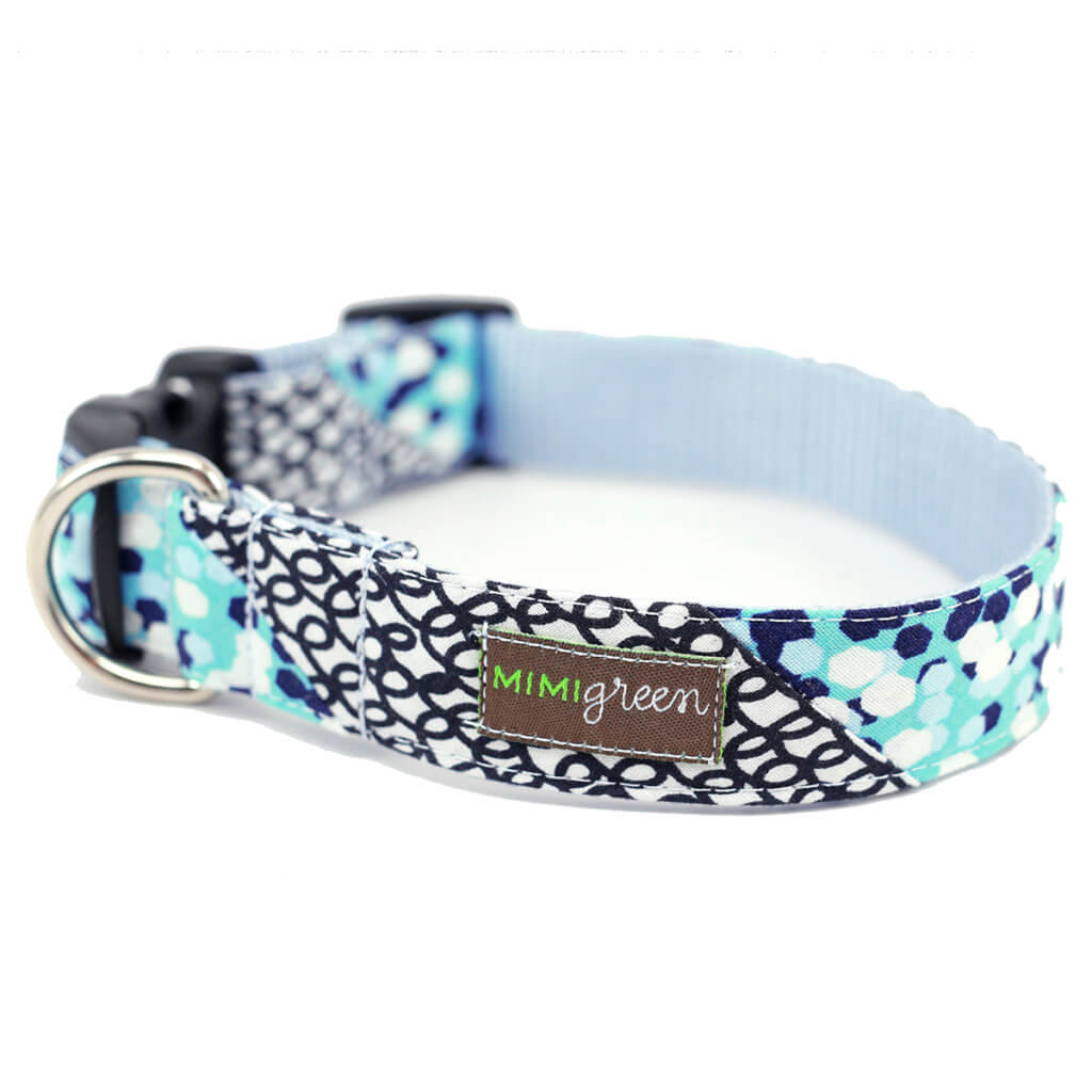 Blue Geometric Designer Dog Collar 'quinn' (5 8