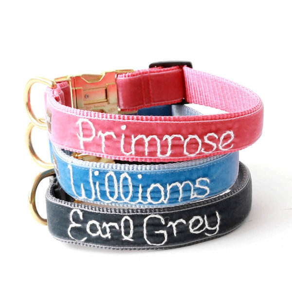 Hand Embroidered Personalized Dog Collar *36 Velvet Dog Collar Colors