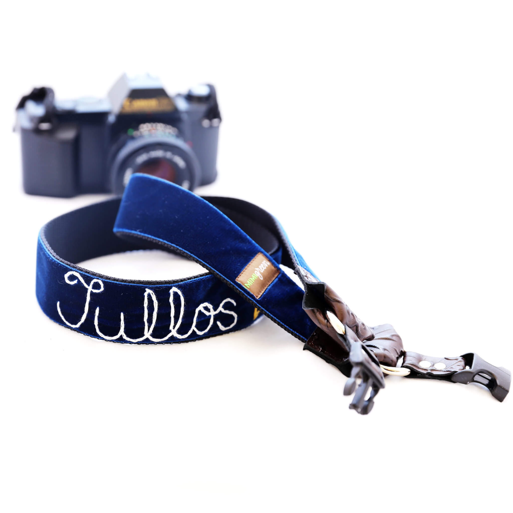 Personalized narrow camera straps with stitching - DesiredLeather