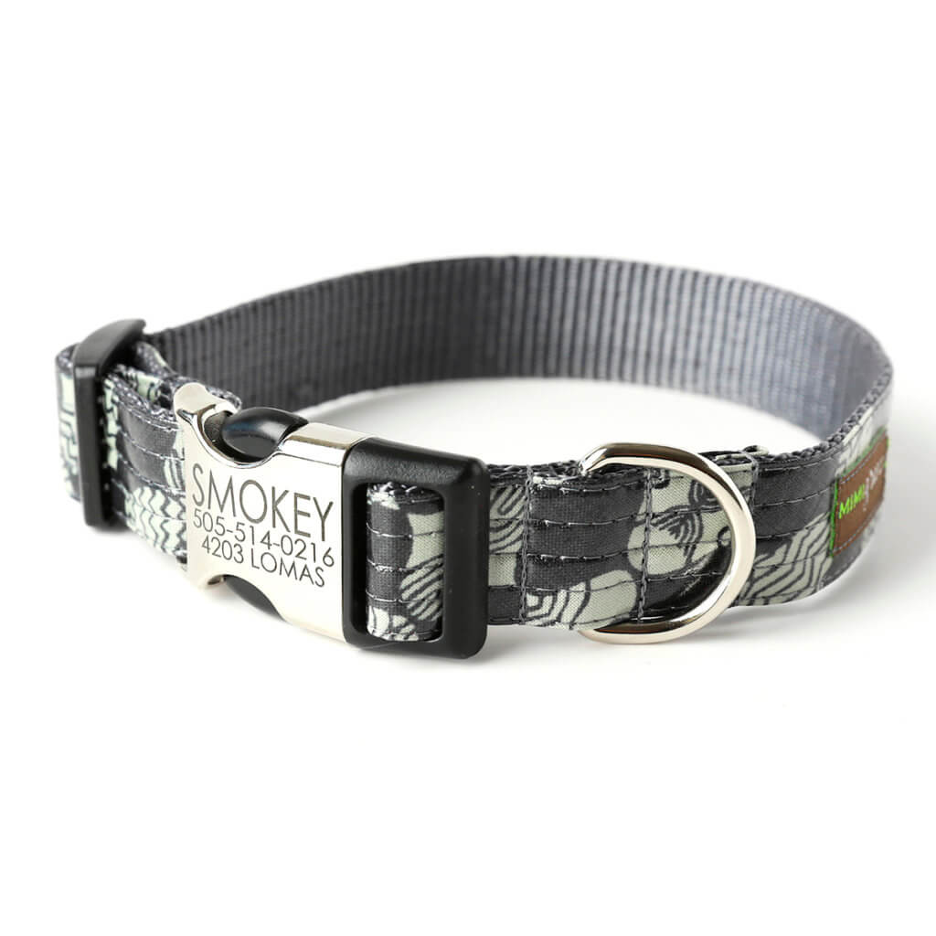 Black & Grey Laminated Cotton Dog Collar 'SMOKEY'