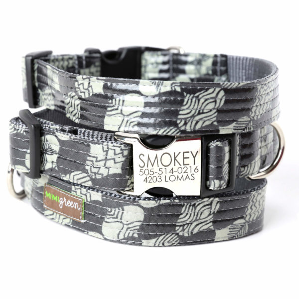 Black & Grey Laminated Cotton Dog Collar 'SMOKEY'