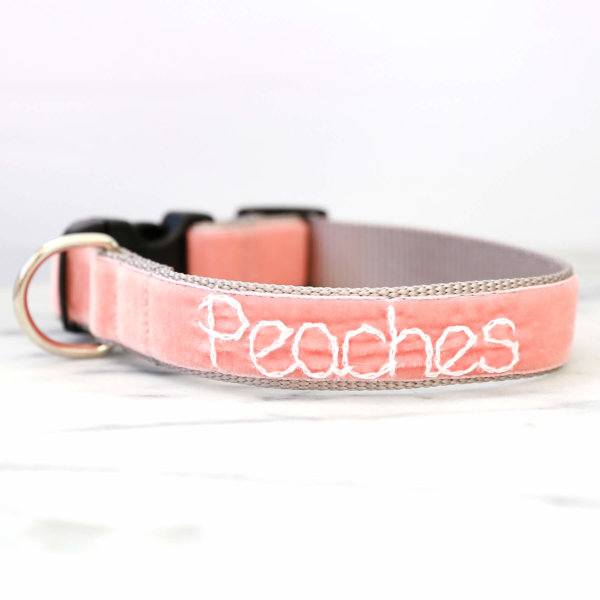 'Peaches' Hand Embroidered Dog Collar