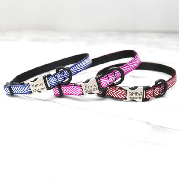 Herringbone Small Dog or Cat Collar with Engraved Buckle