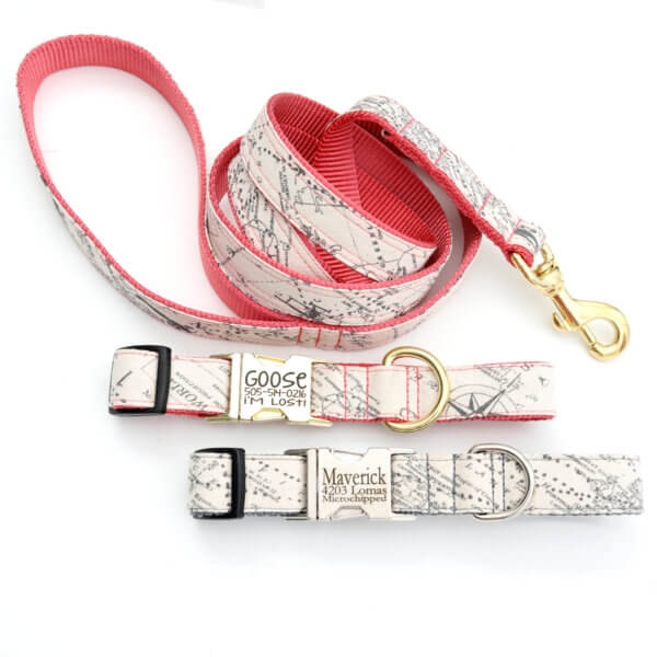 nautical map dog collar