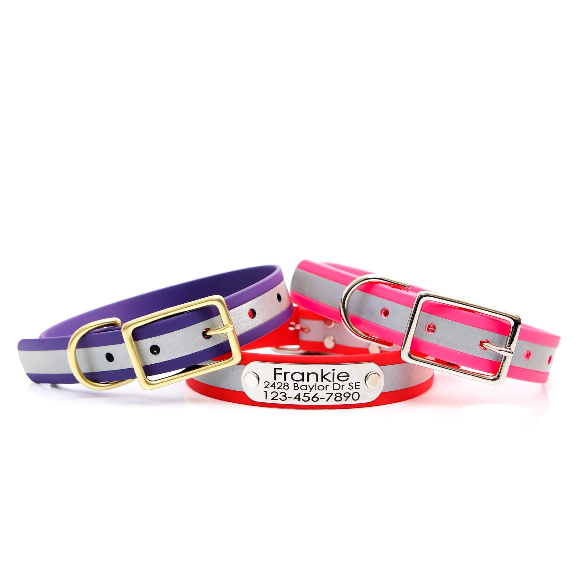 Reflective Waterproof Dog Collars with Nameplate, Riveted-on