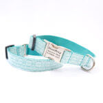 'Vibes' Teal and White Laminated Cotton Dog Collar