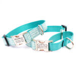 'Vibes' Teal and White Laminated Cotton - Personalized Martingale Dog Collar