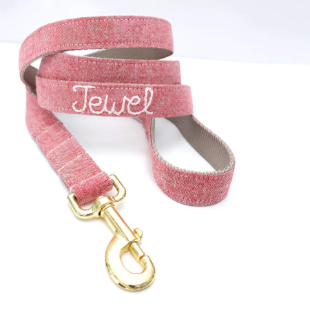 red personalized dog leash embroidered