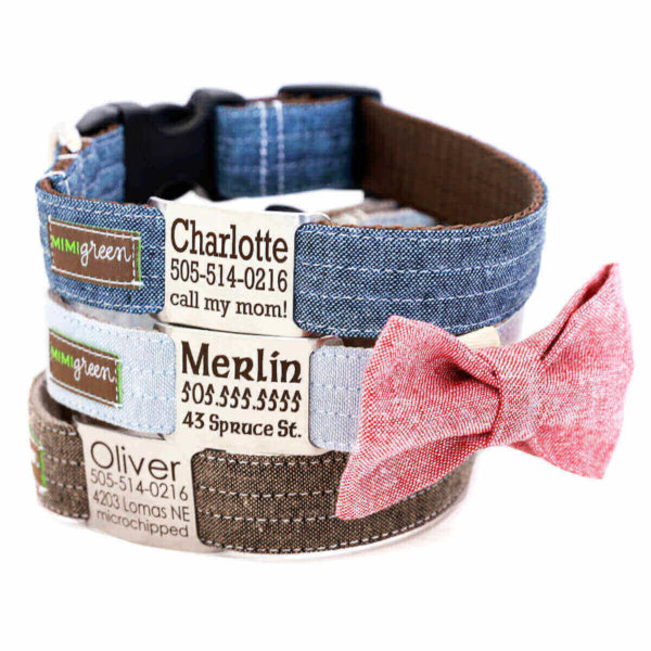 Personalized Nameplate Linen Dog Collar *7 colors